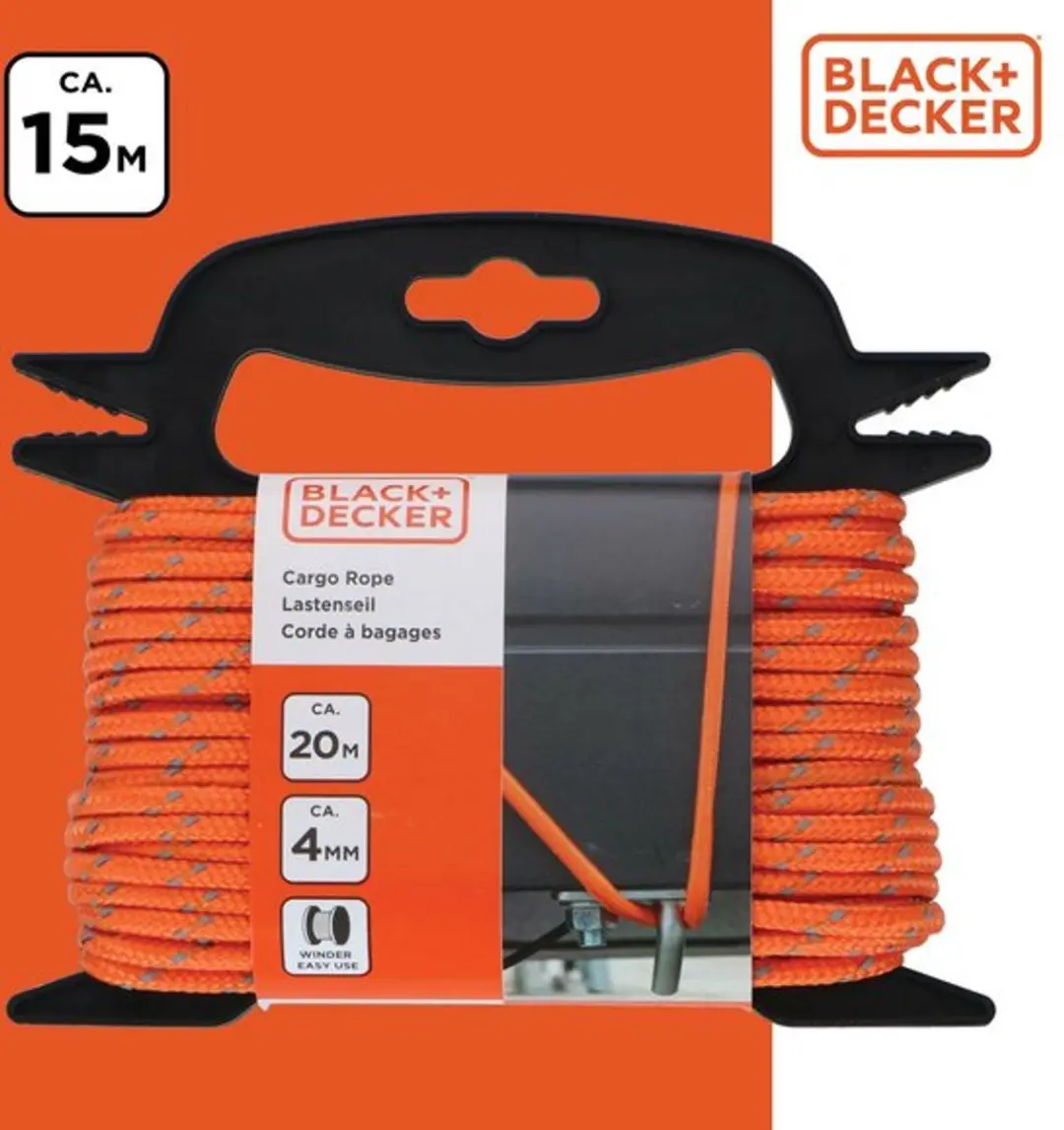 BLACK+DECKER Spanband met Oproller 20m - Oranje/Zwart