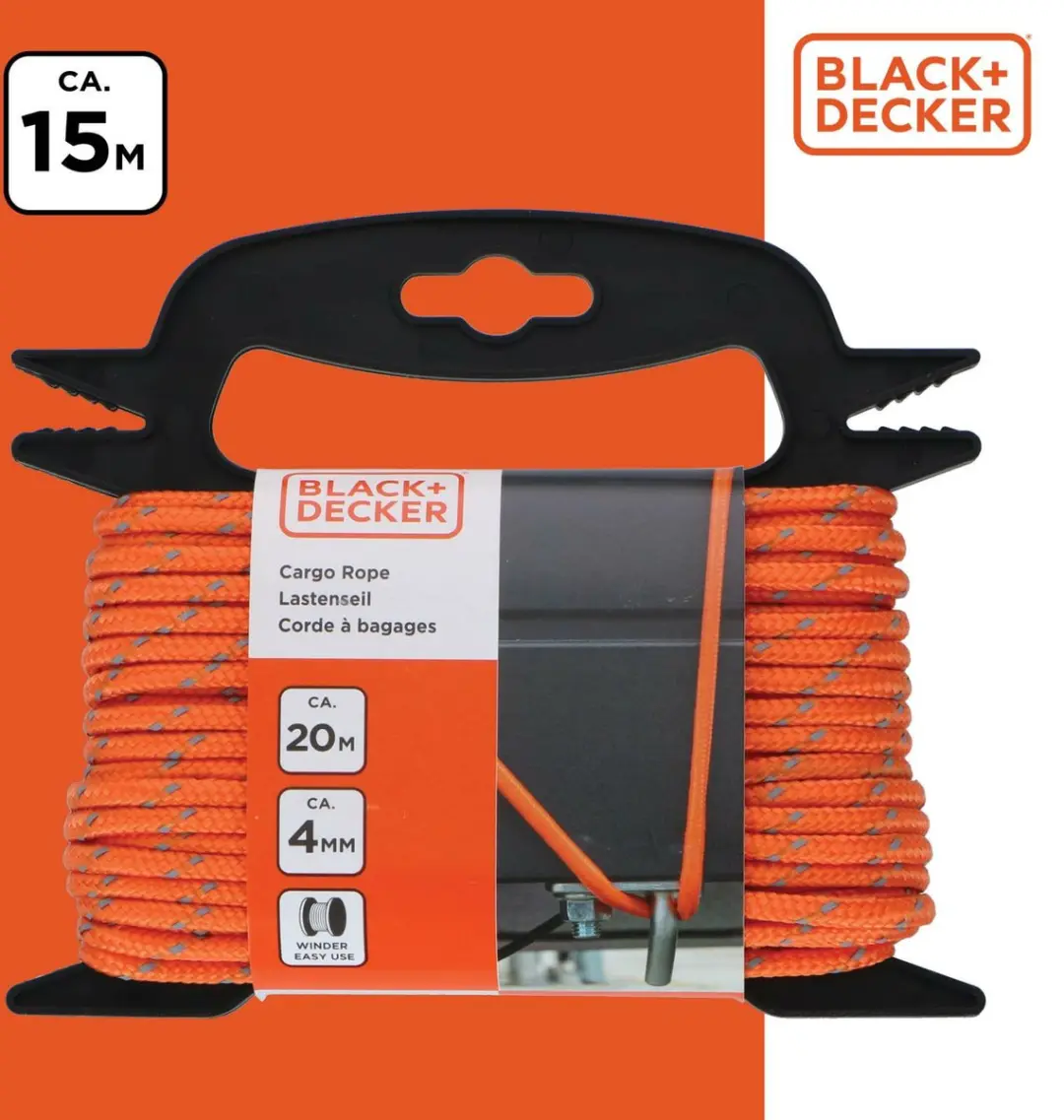 BLACK+DECKER Spanband met Oproller 20m - Oranje/Zwart