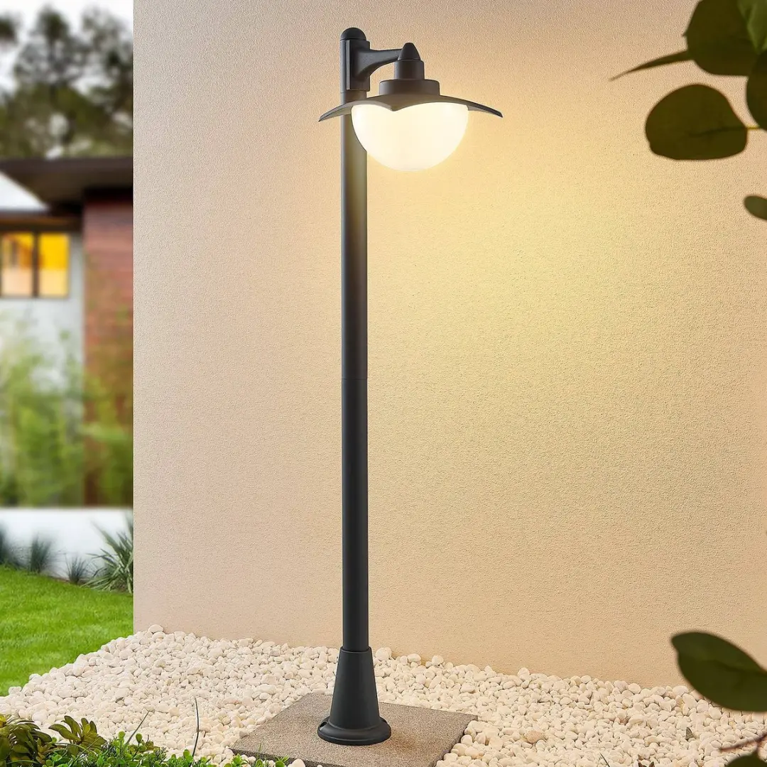 Lindby Tuinpadverlichting Aluminium Glas 60W E27 - Donkergrijs/Wit