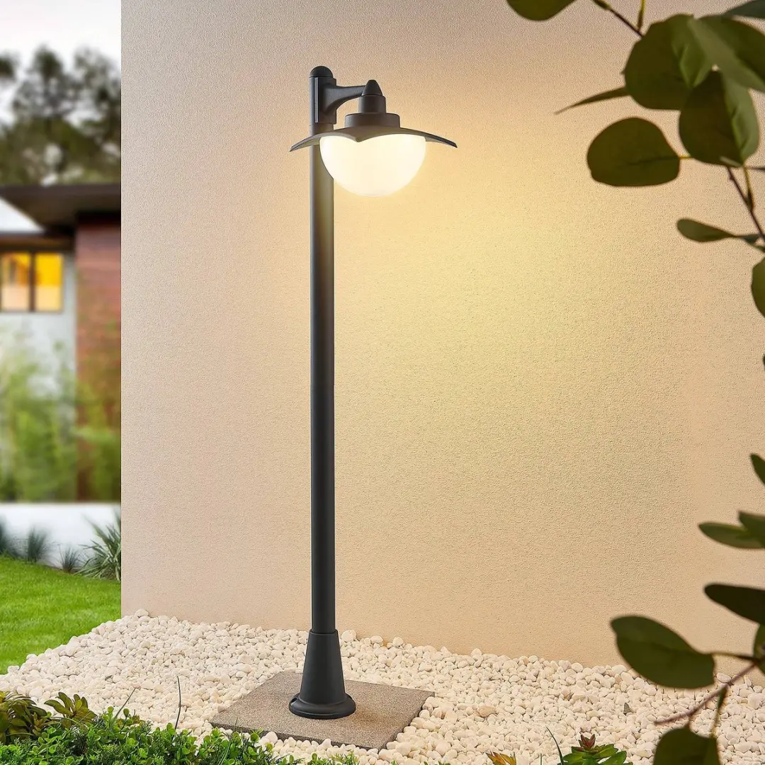Lindby Tuinpadverlichting Aluminium Glas 60W E27 - Donkergrijs/Wit