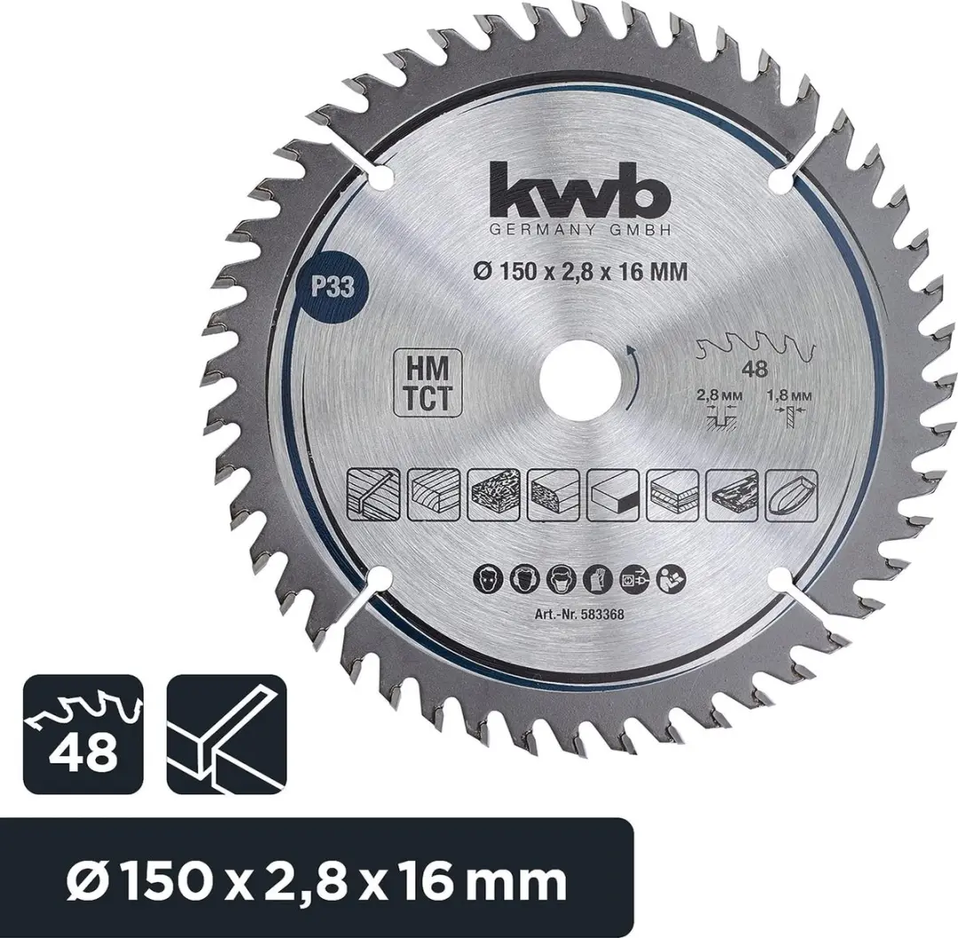 KWB Cirkelzaagblad 150x16mm - 48 Tanden - Hardmetalen punt
