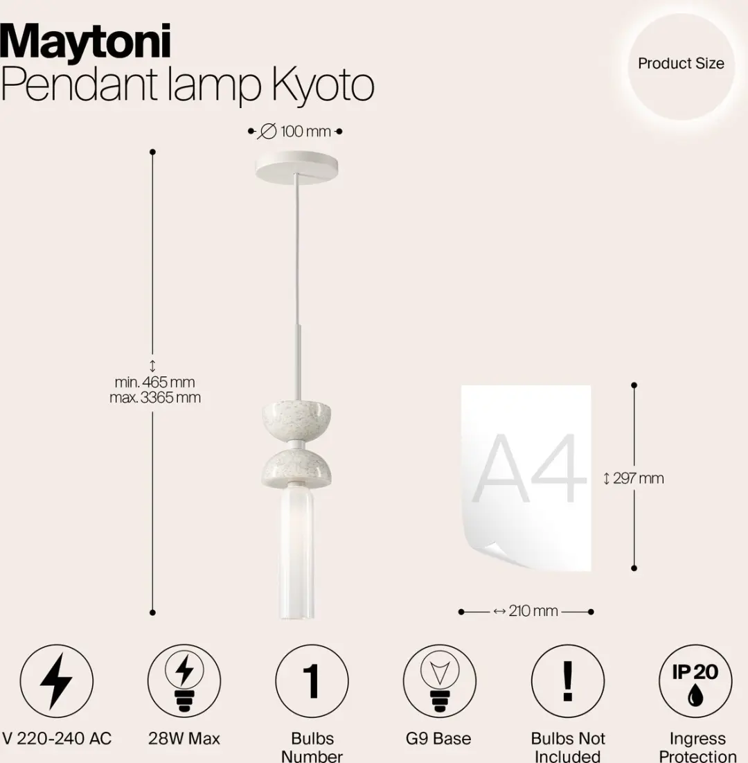 Maytoni Hanglamp Kyoto - Ø10cm - Wit