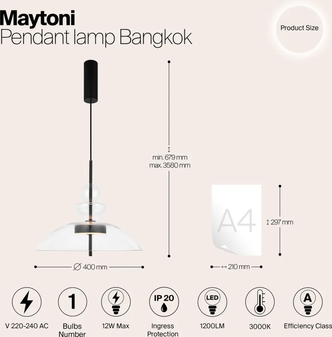 Maytoni Bangkok Hanglamp - Ø40cm - Zwart