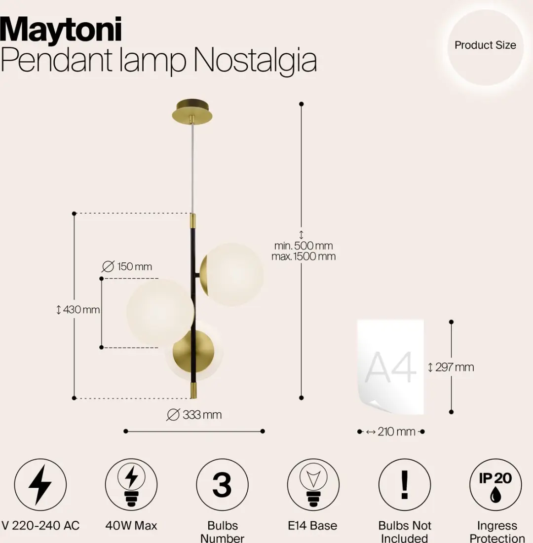 Maytoni Nostalgia Hanglamp Goud Ø33,3cm