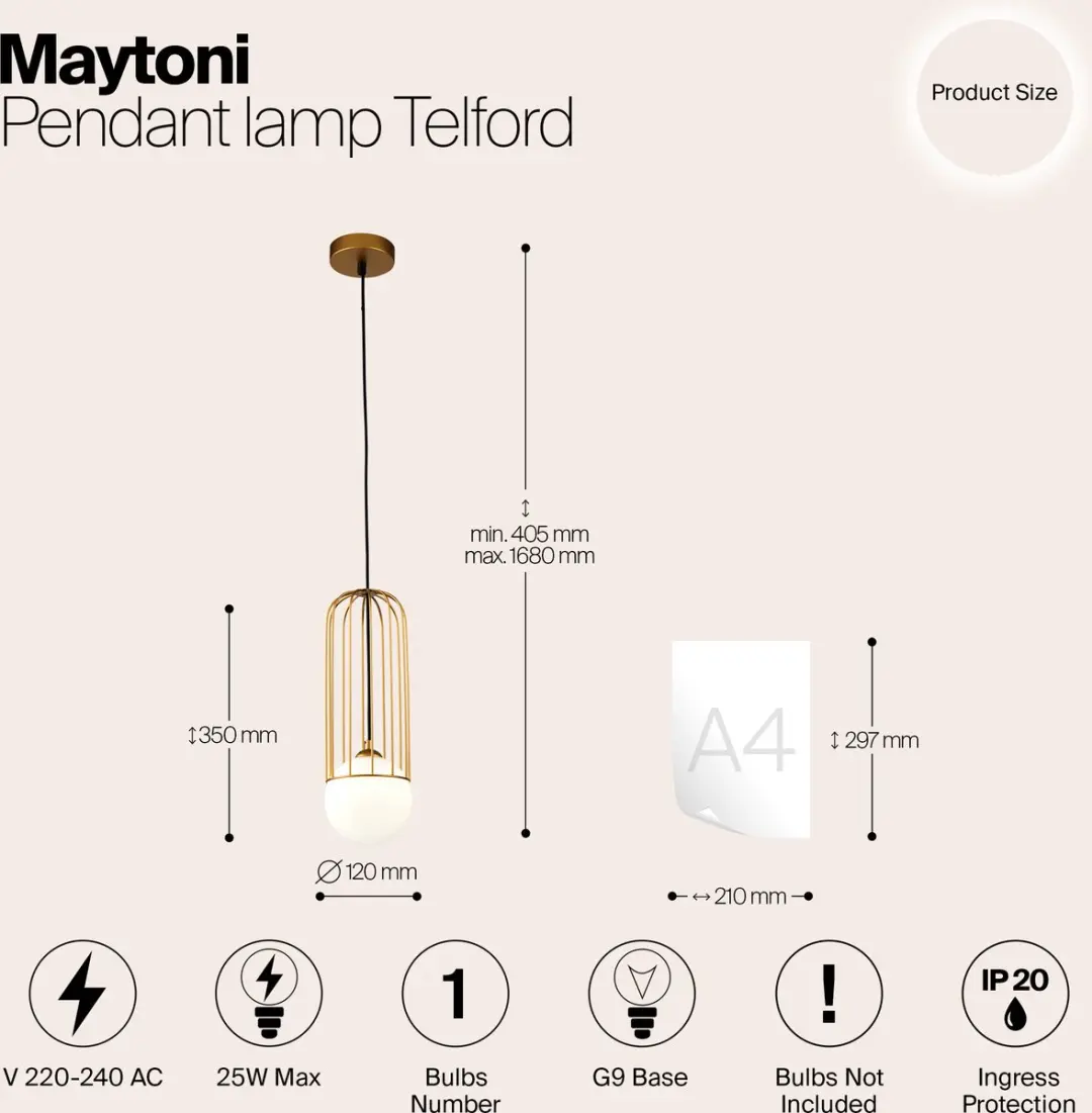 Maytoni Telford Hanglamp - Goud - Ø12cm