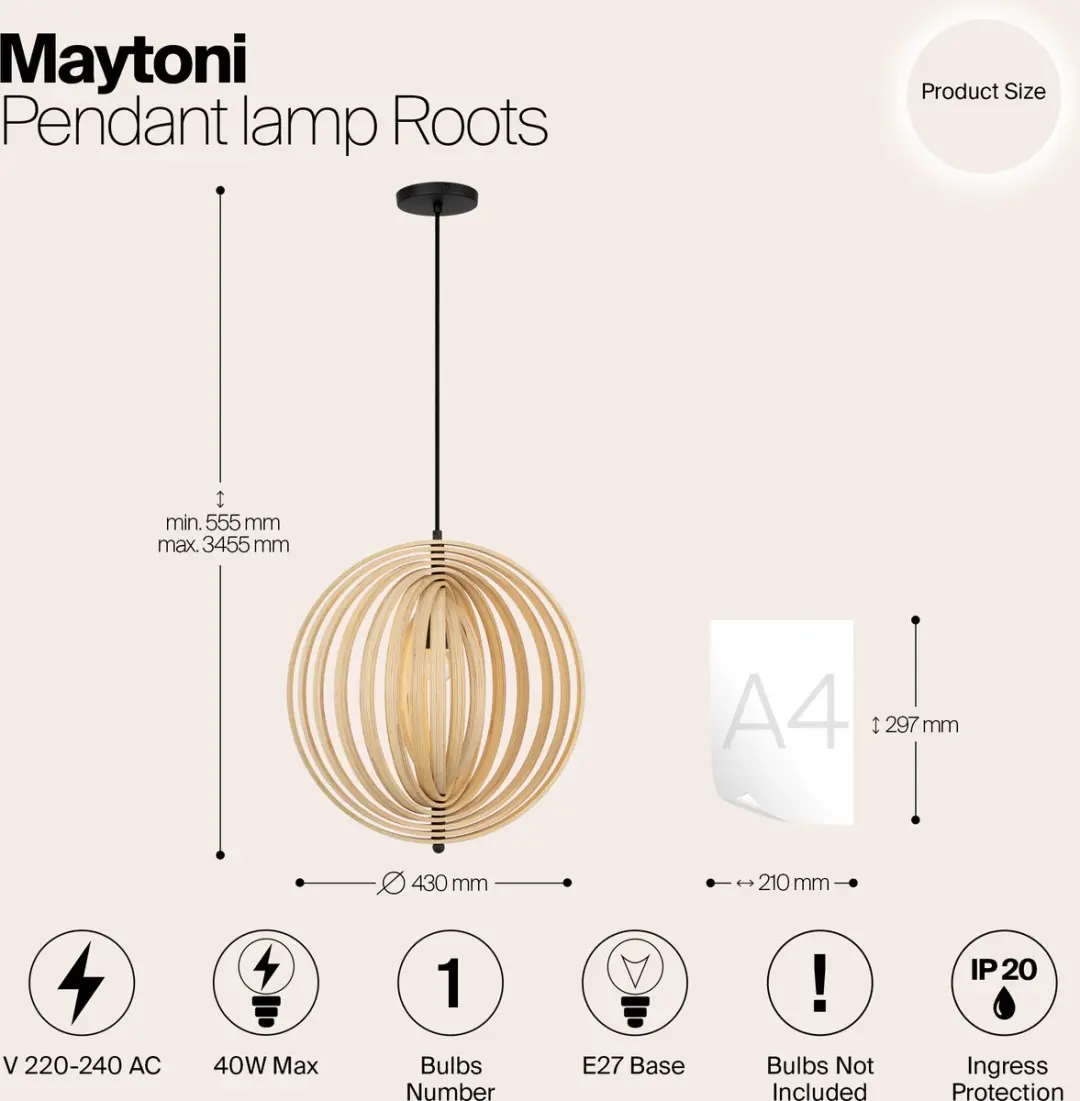 Maytoni Roots Hanglamp - Ø43cm - Zwart