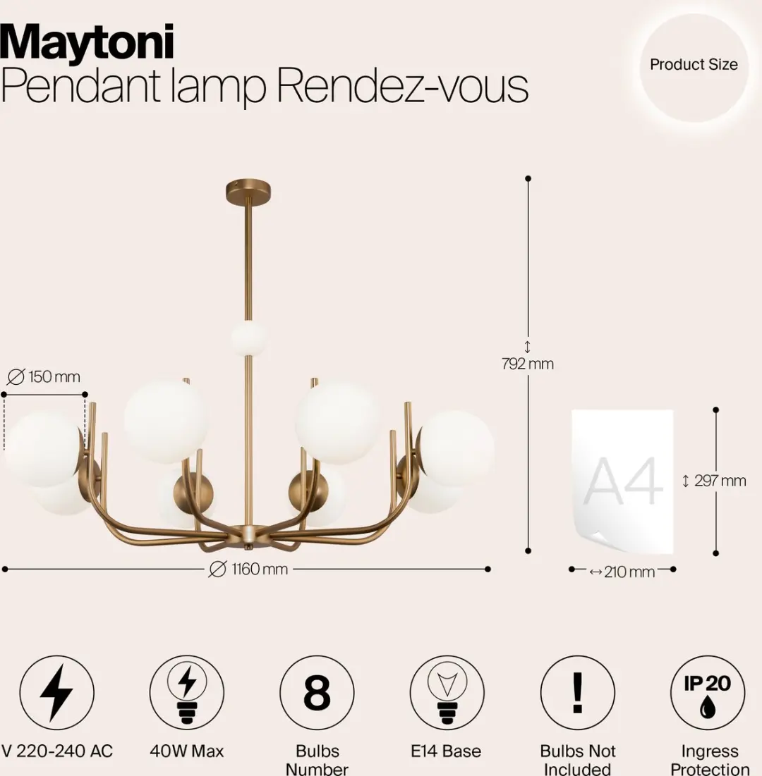 Maytoni Hanglamp Rendez-vous Messing - Ø103cm - 8 Lichtpunten