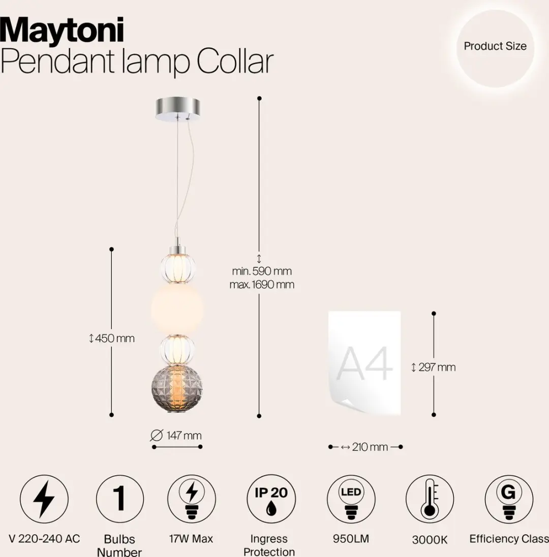 Maytoni Hanglamp Collar Chroom - Ø14,7cm