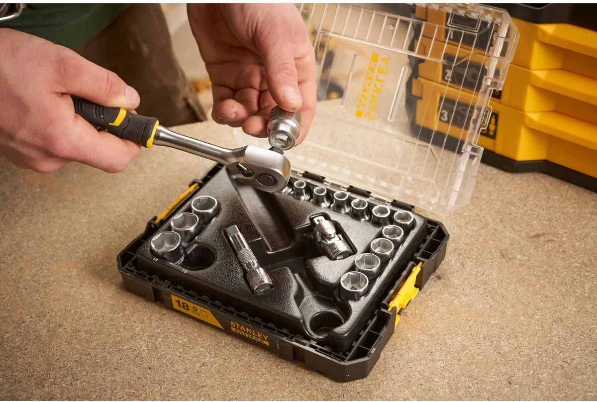 Stanley FatMax PRO-STACK Doppenset 3/8" 18-delig - Geel/Zwart/Zilver