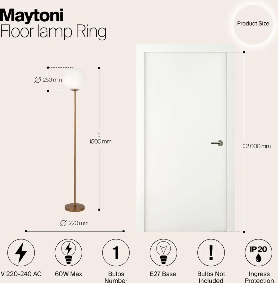 Maytoni Ring Vloerlamp - Messing - Ø25cm