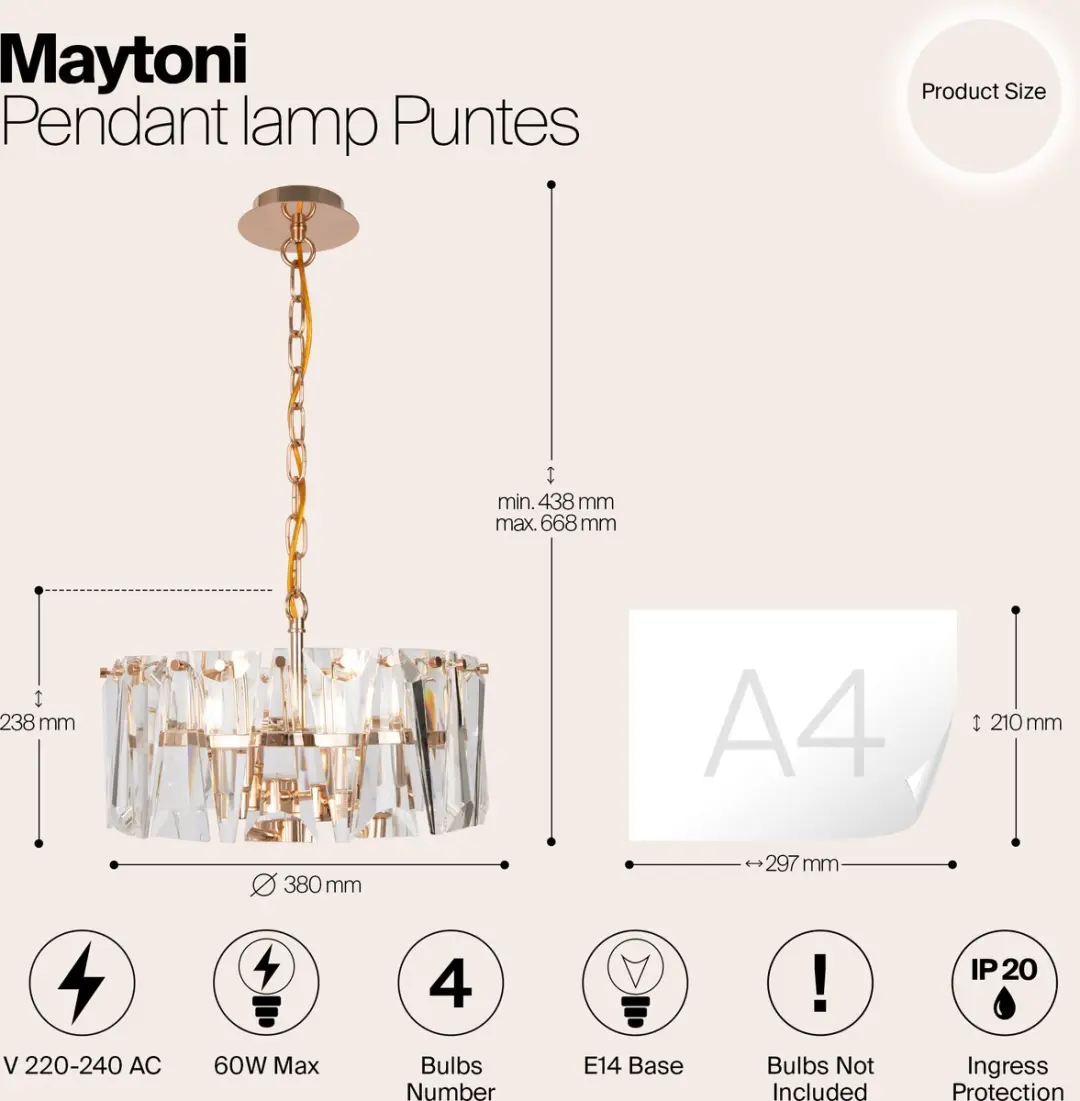 Maytoni Hanglamp Puntes Goud - 4 Lichtpunten Ø38cm