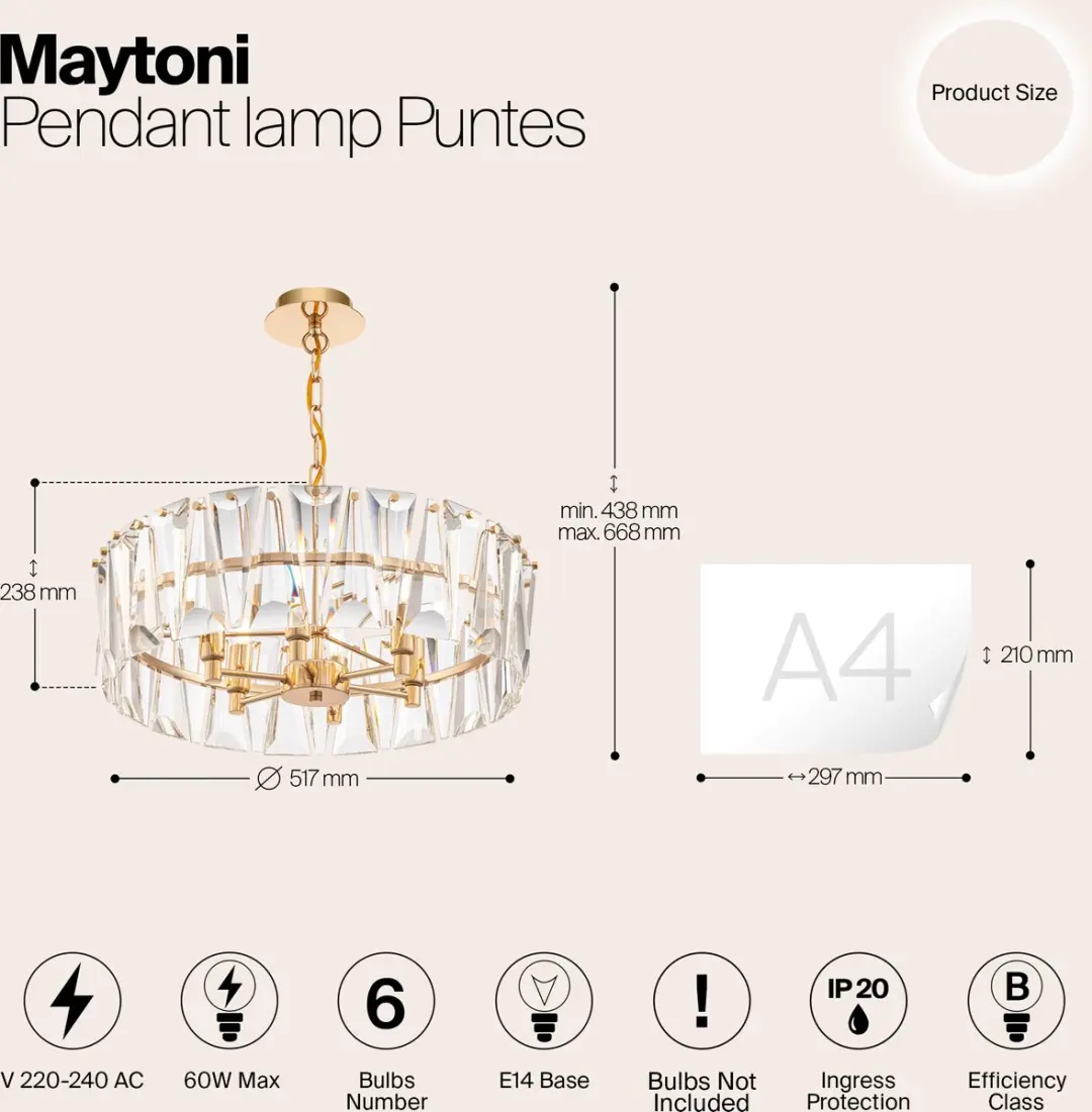 Maytoni Hanglamp Puntes Goud - Ø51,7cm