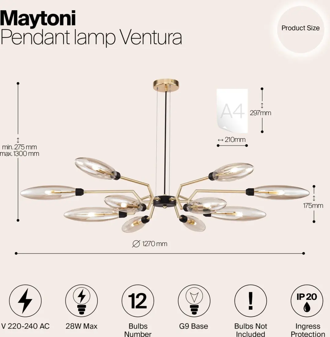 Maytoni Ventura Hanglamp Goud Ø127cm