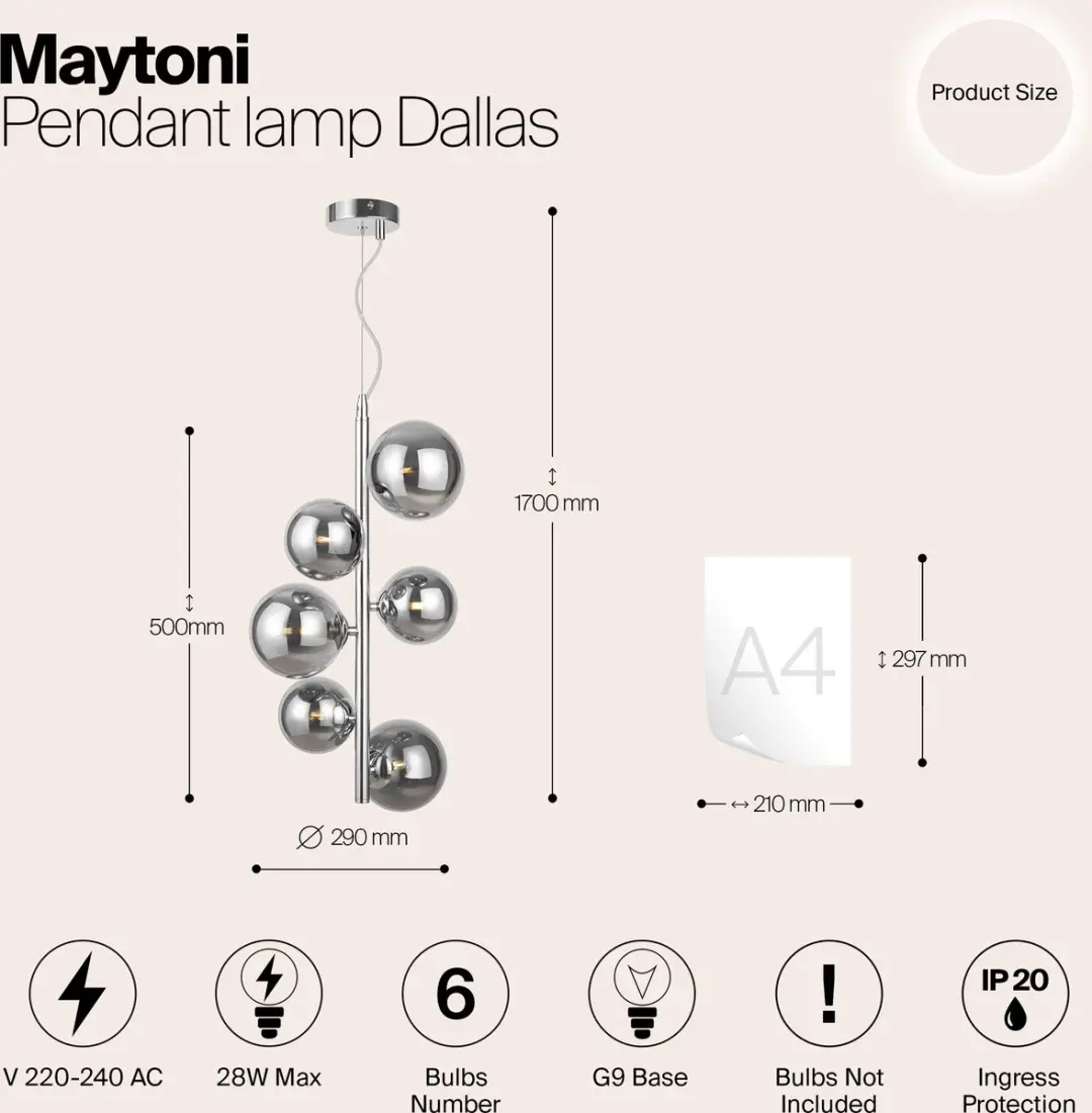 Maytoni Dallas Hanglamp - Chroom Ø29cm