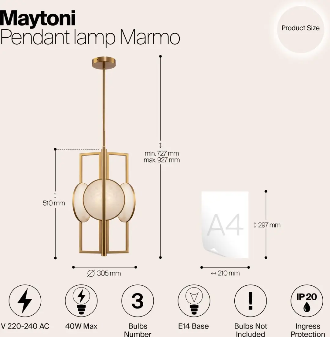 Maytoni Marmo Hanglamp - Goud Ø30,5cm