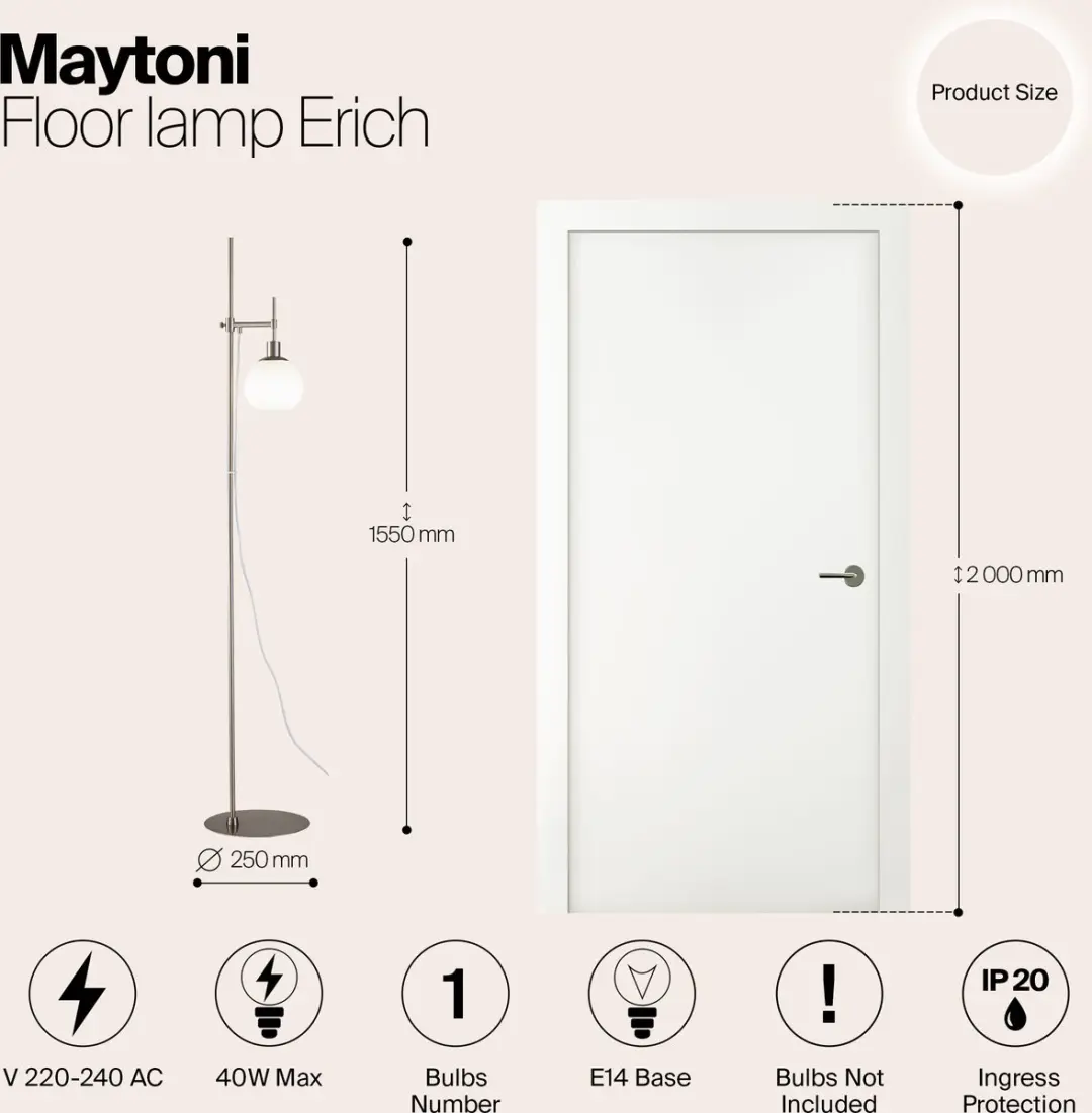 Maytoni Erich Vloerlamp - Ø25cm - Nikkel