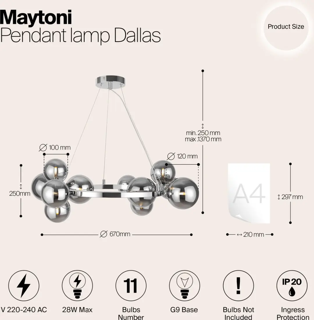 Maytoni Dallas Hanglamp - Chroom - Ø67cm