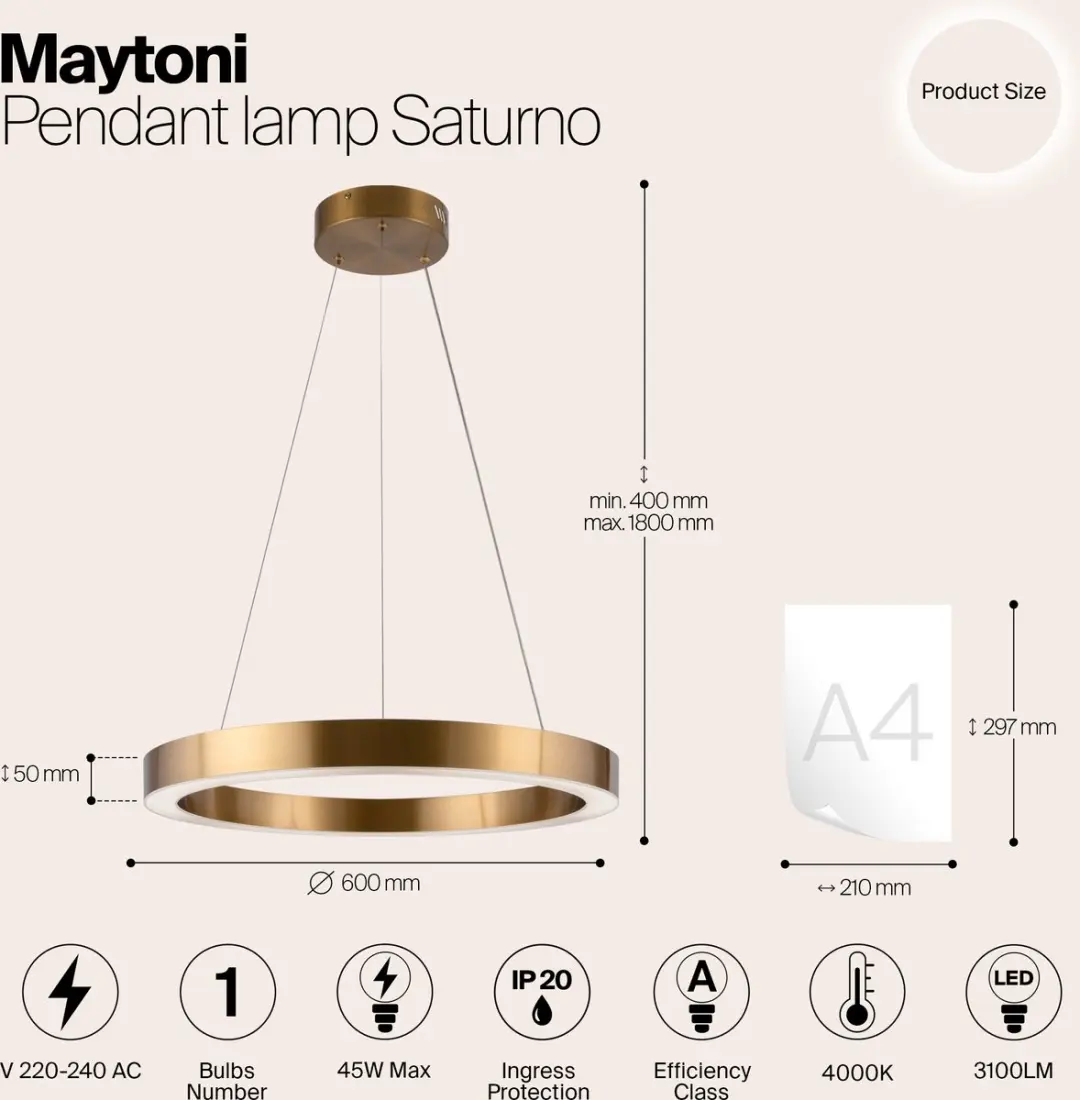 Maytoni Hanglamp Saturno Ø60 - Goud - 45W