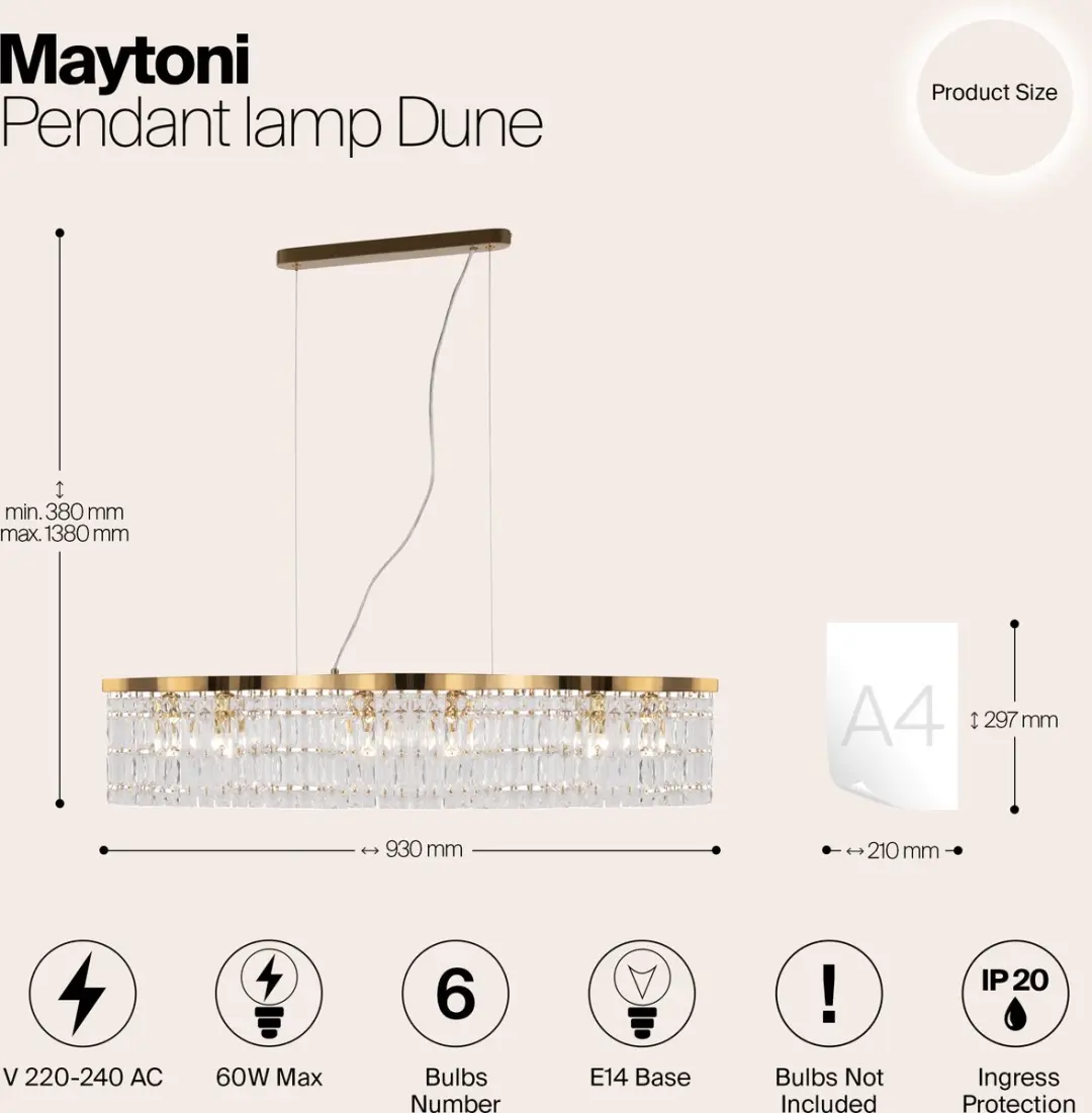 Maytoni Hanglamp Dune Goud - 6 Lichtpunten