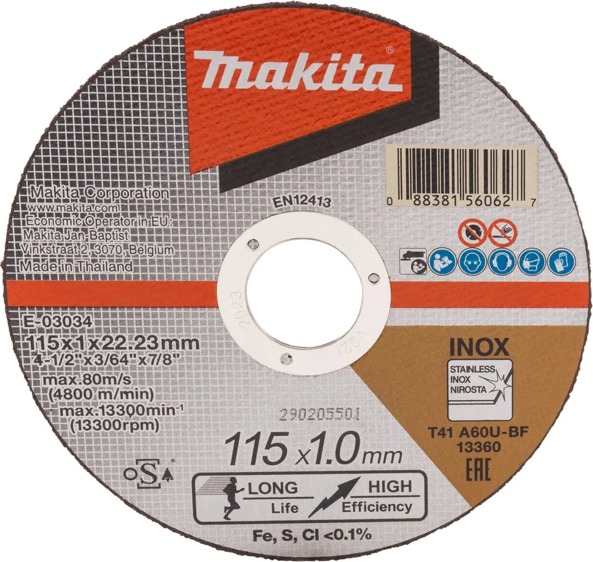 Makita E-03034 Doorslijpschijf RVS 115x22,23x1,0mm
