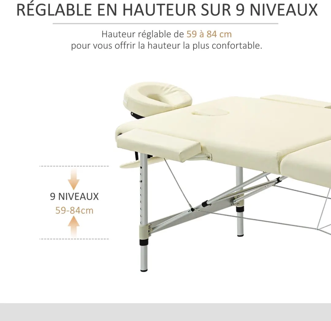 Homcom Massagetafel 210x90cm - Crème