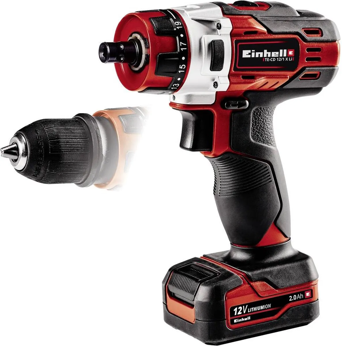 Einhell TE-CD 12/1 X-Li Accuboormachine - 2 snelheden - 20 koppelstanden - 2,0 Ah