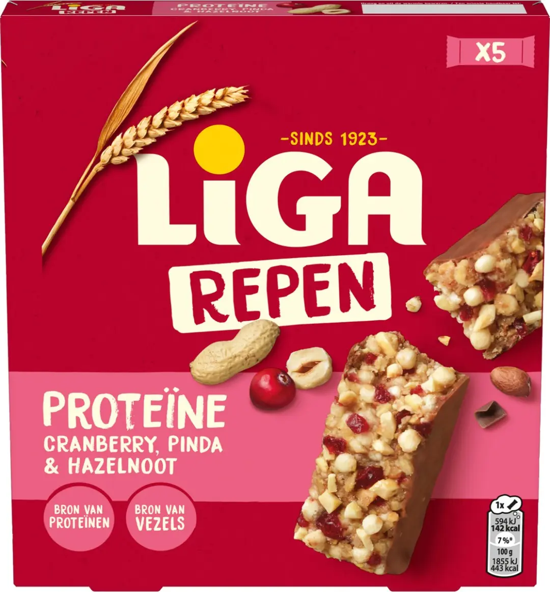 Liga Proteïne Repen Cranberry & Noten 8x160g - afbeelding 6 van 6