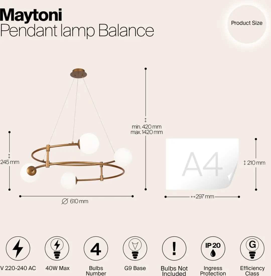 Maytoni Hanglamp Balance Goud - 4x40W - Ø61cm