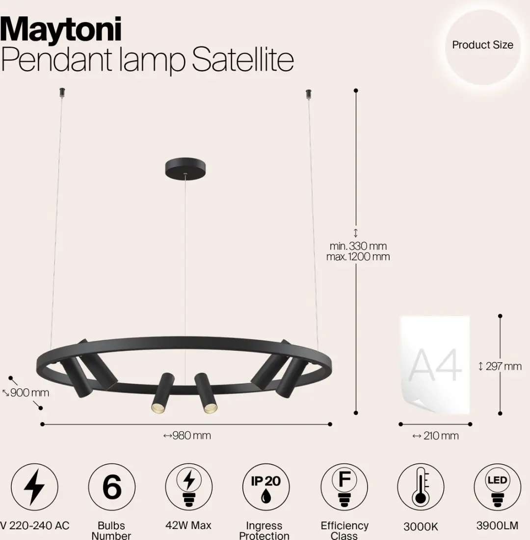 Maytoni Hanglamp Satellite - 6x42W - Zwart