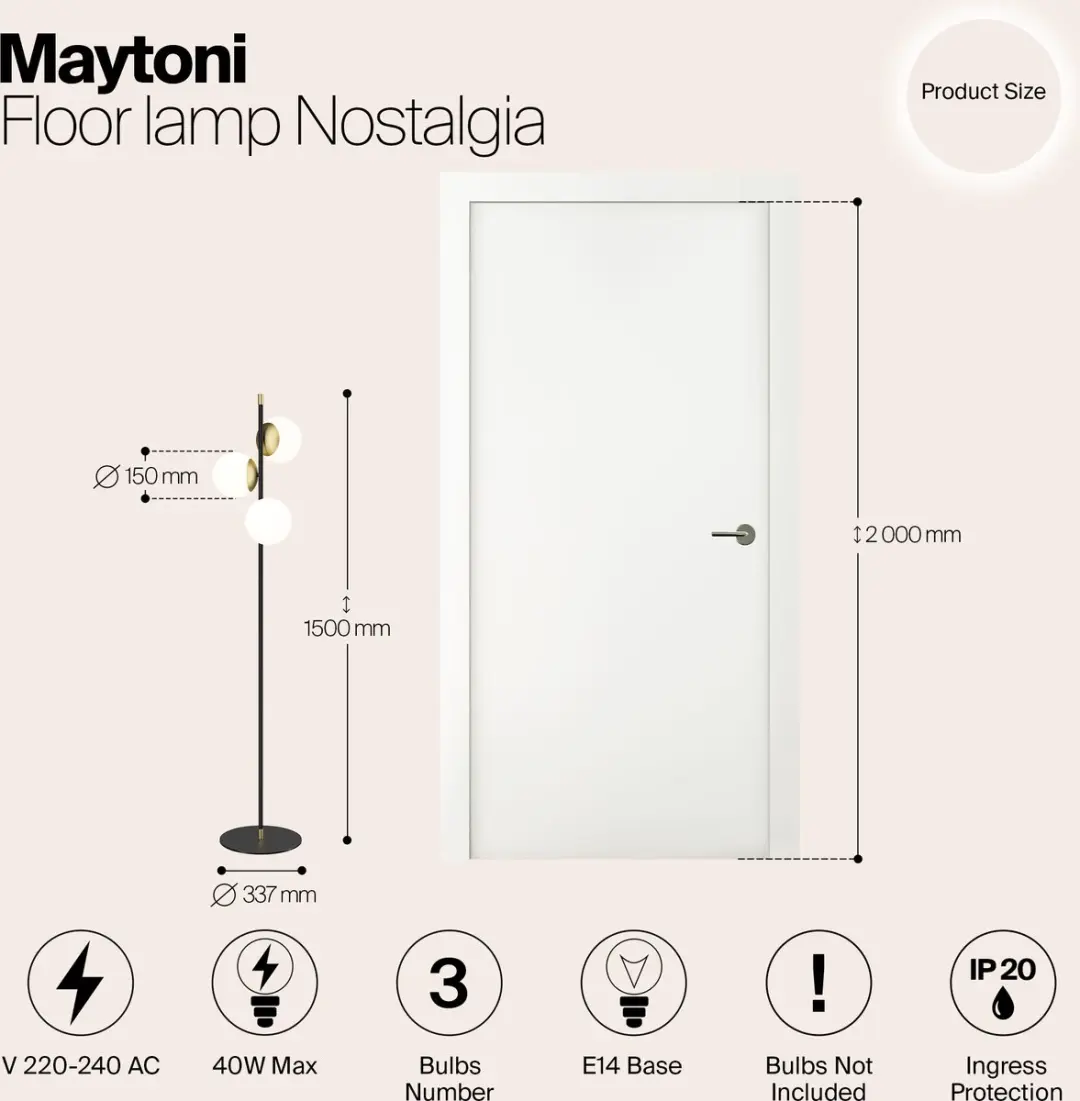 Maytoni Nostalgia Vloerlamp - Goud - Ø37,7cm