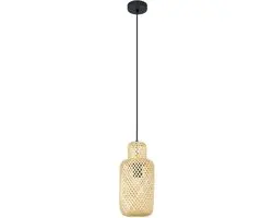 Lindby Hanglamp Bamboe - 1 Lichtpunt - Ø15cm - Licht hout/zwart