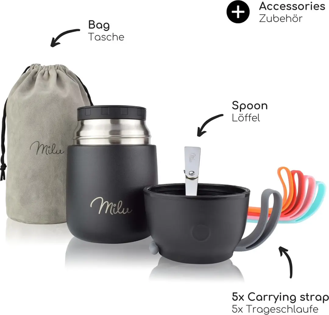 Milu Thermos Voedselcontainer 450ml - Zwart