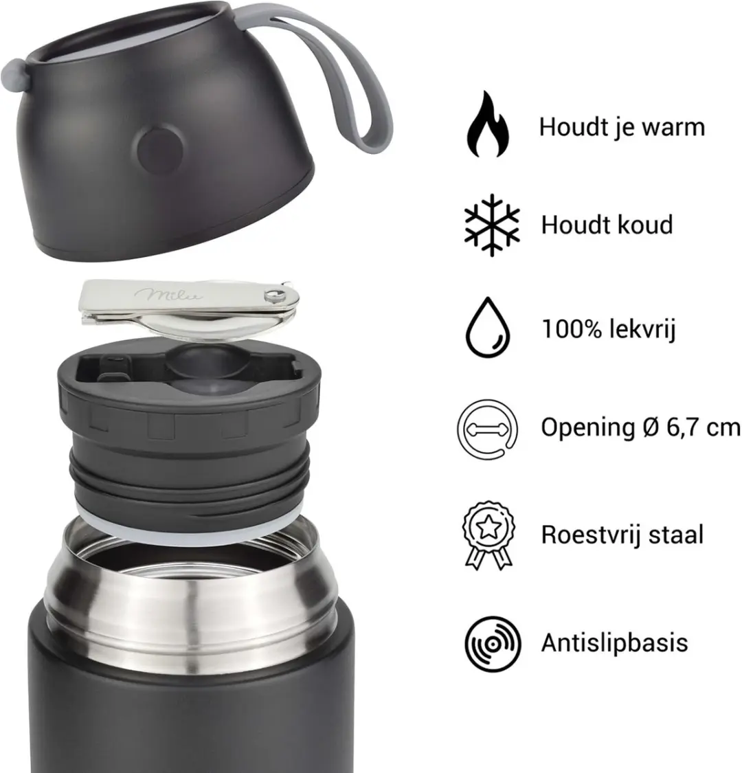 Milu Thermos Voedselcontainer 450ml - Zwart