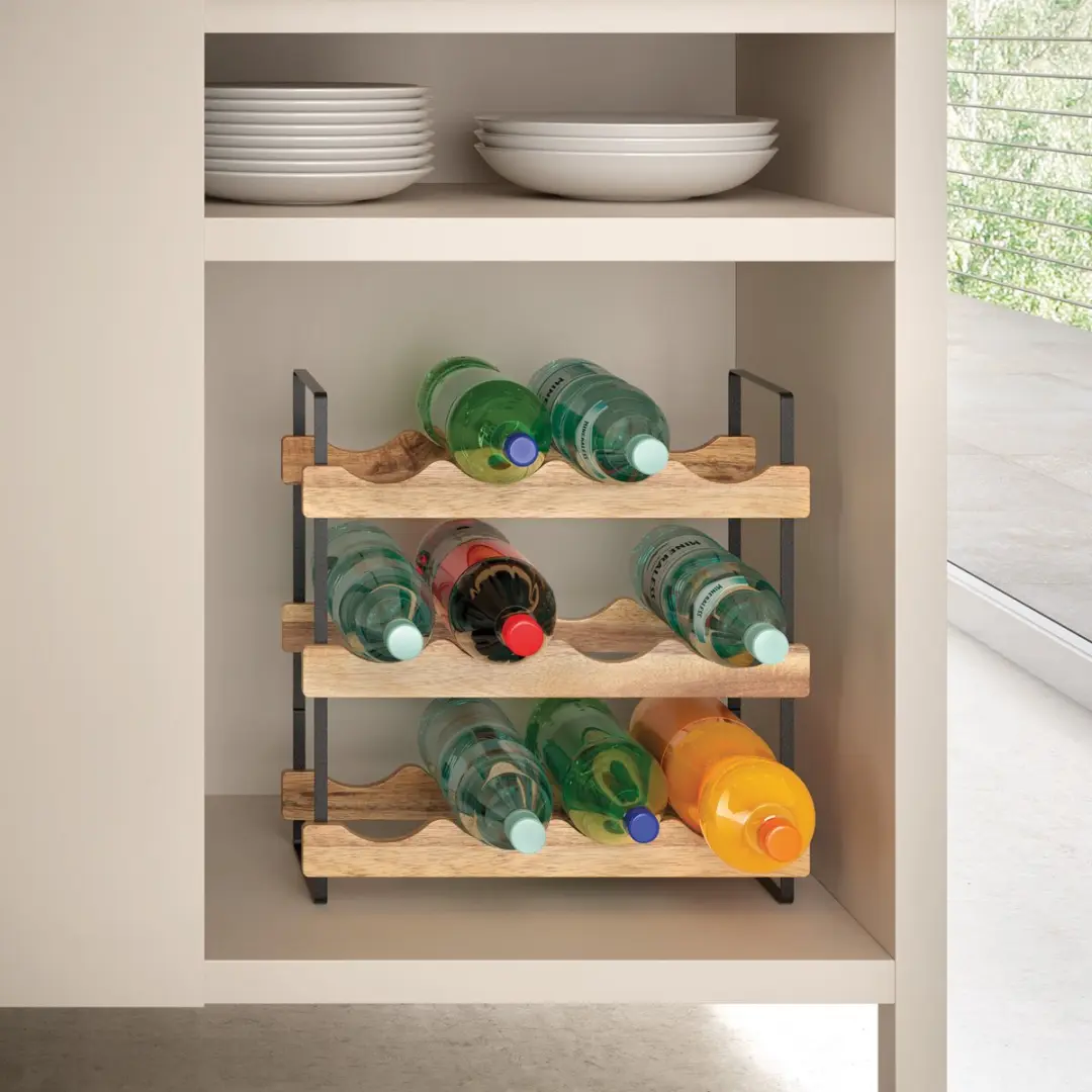 Metaltex York Lava Flessenrek 12 Stuks - 15x39x36cm - Hout/Zwart