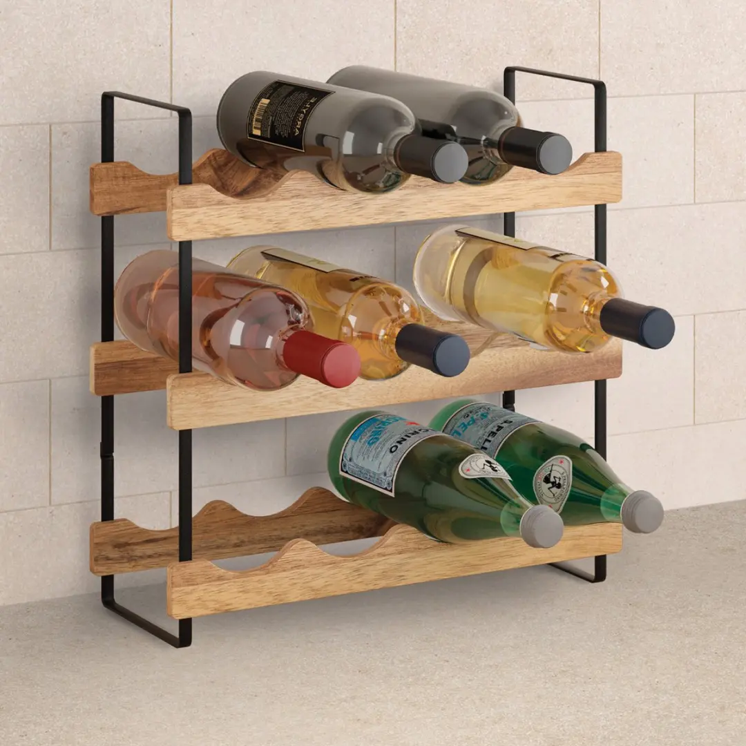 Metaltex York Lava Flessenrek 12 Stuks - 15x39x36cm - Hout/Zwart