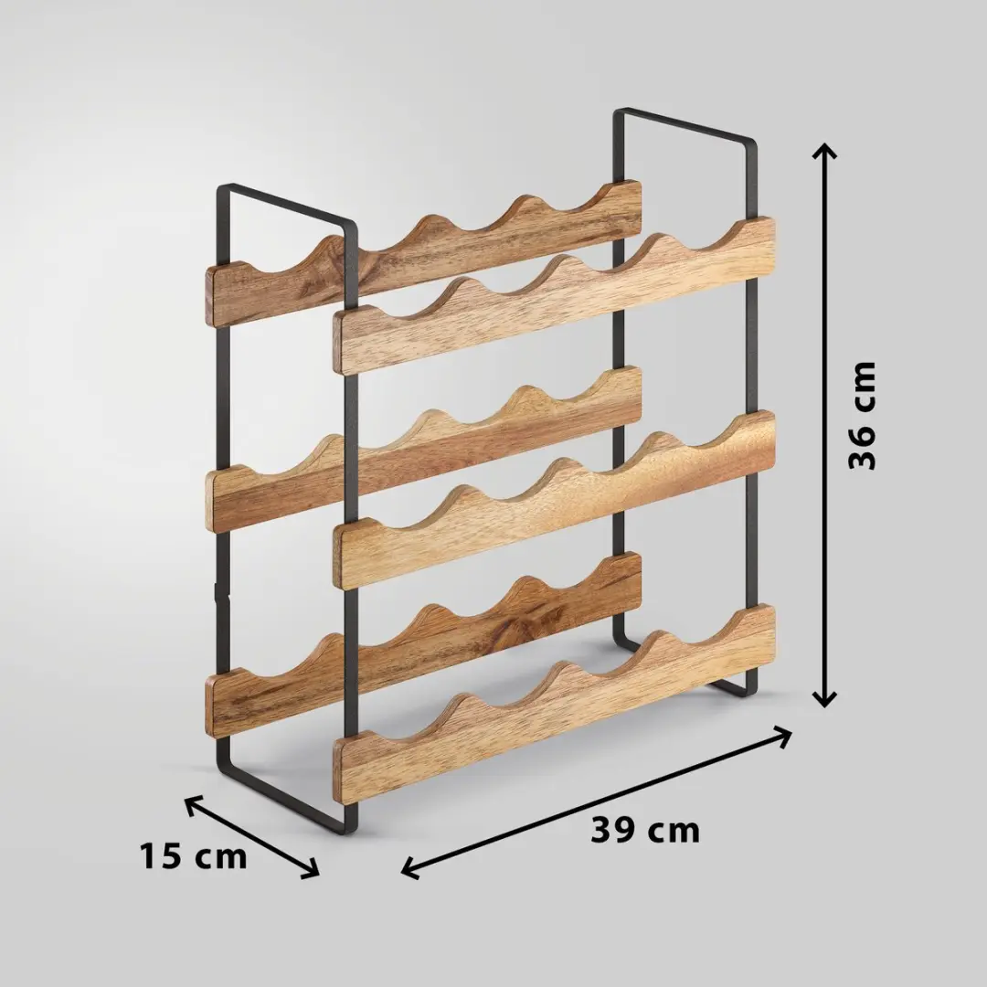 Metaltex York Lava Flessenrek 12 Stuks - 15x39x36cm - Hout/Zwart
