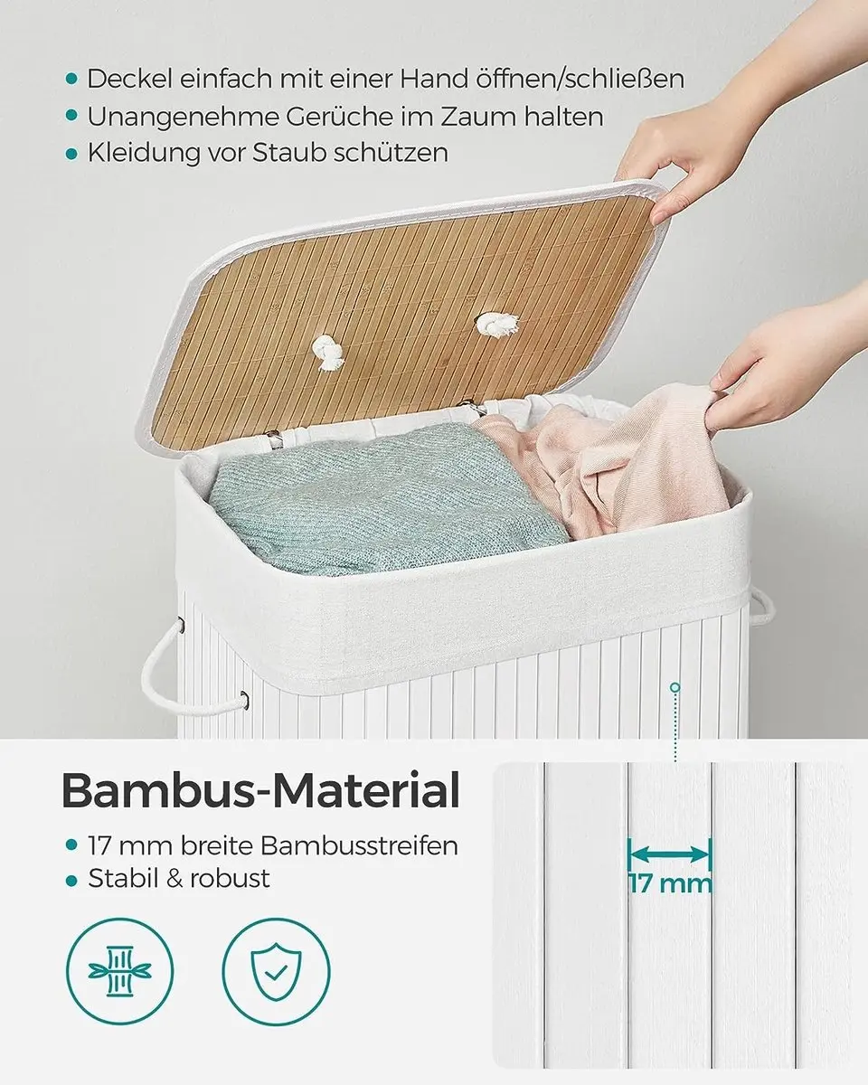 Songmics Wasmand met deksel LCB010W01 - 72L - Bamboe - Wit