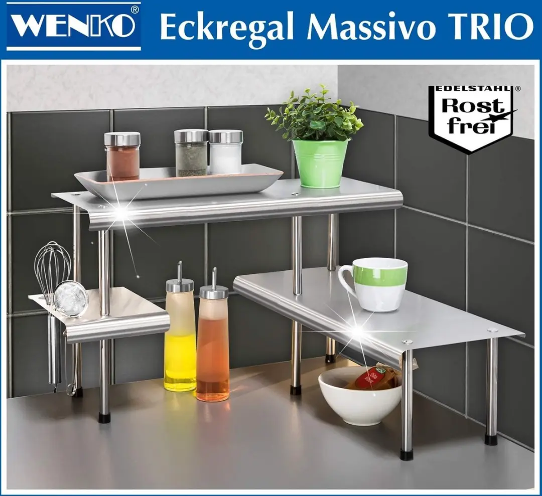 Wenko Keukenhoekplank Massivo Trio - 3 Planken - Zilver - afbeelding 6 van 6