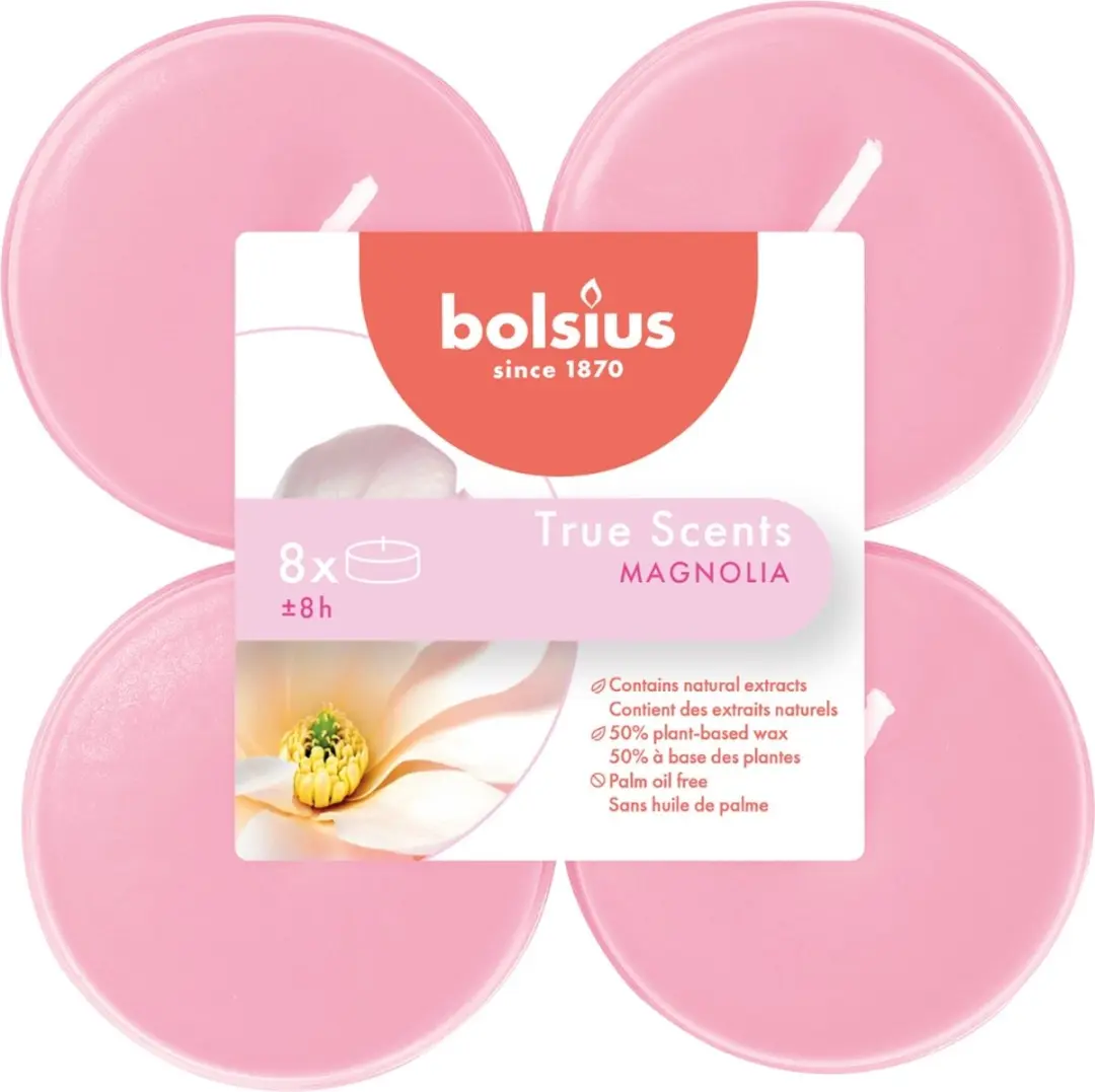 Bolsius Maxi Waxinelichtjes Magnolia - 8 Stuks Roze