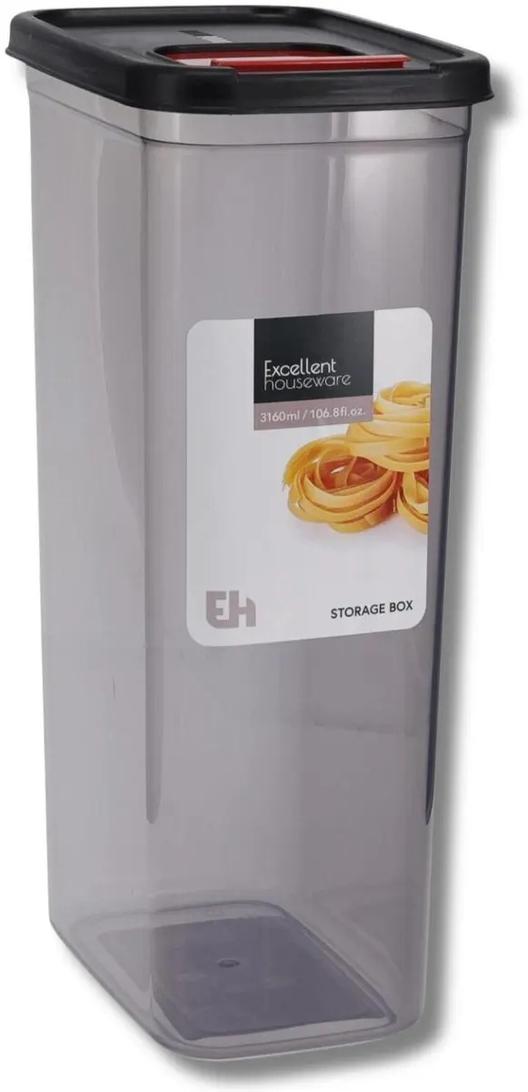 Excellent Houseware Voedselcontainer Hoge Strooibus - 2 Stuks - 3100ml - Mat Transparant/Zwart