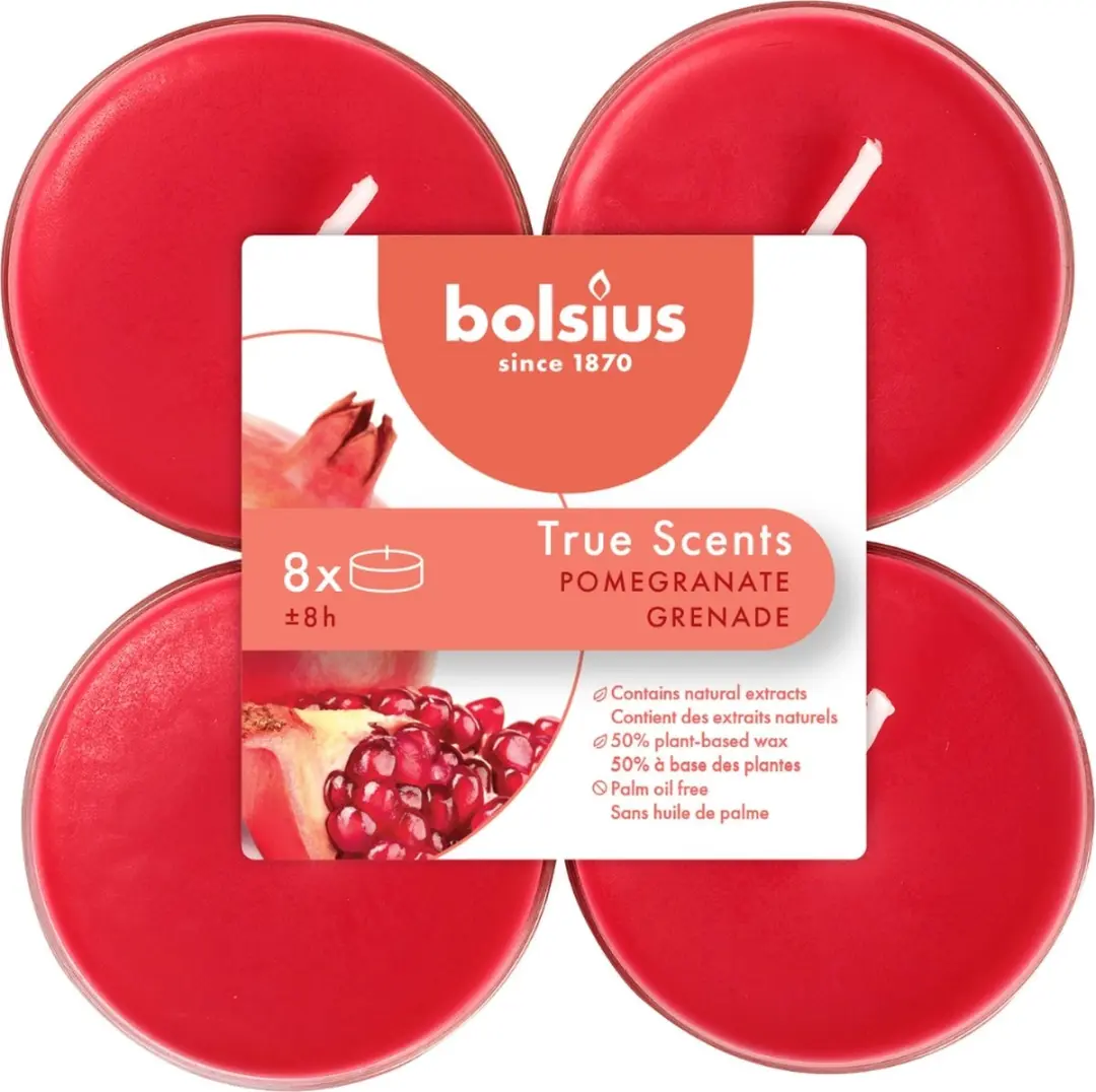 Bolsius Maxilichten True Scents Granaatappel Clearcup - 8 Stuks