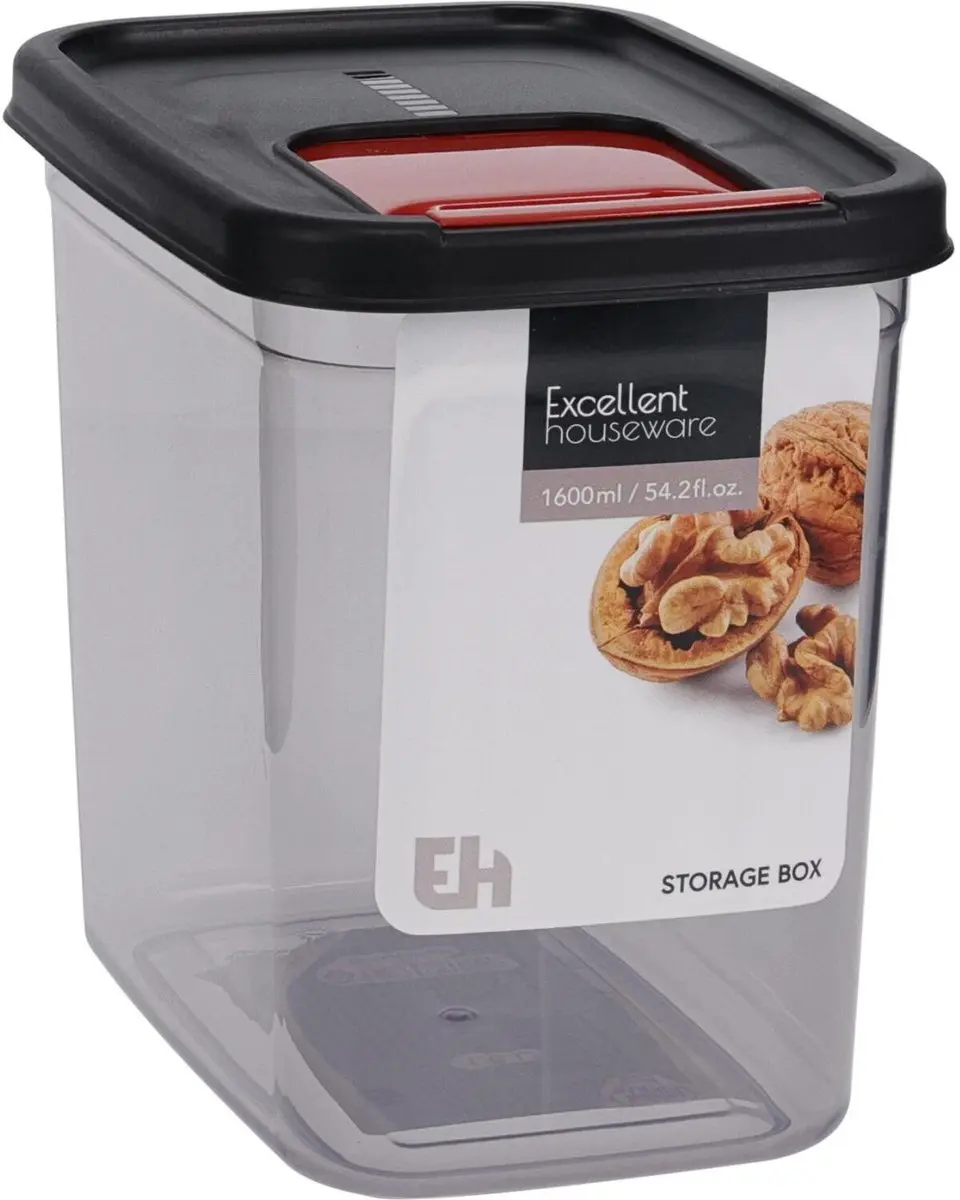 Excellent Houseware Voedselcontainer Strooibus 1600ml - 3 Stuks - Transparant/Zwart