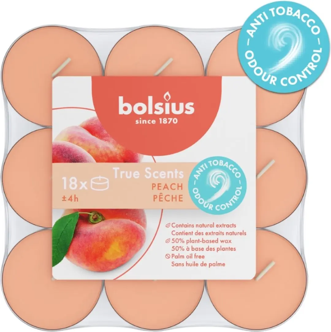 Bolsius True Scents Geurtheelichten Peach - 18 Stuks