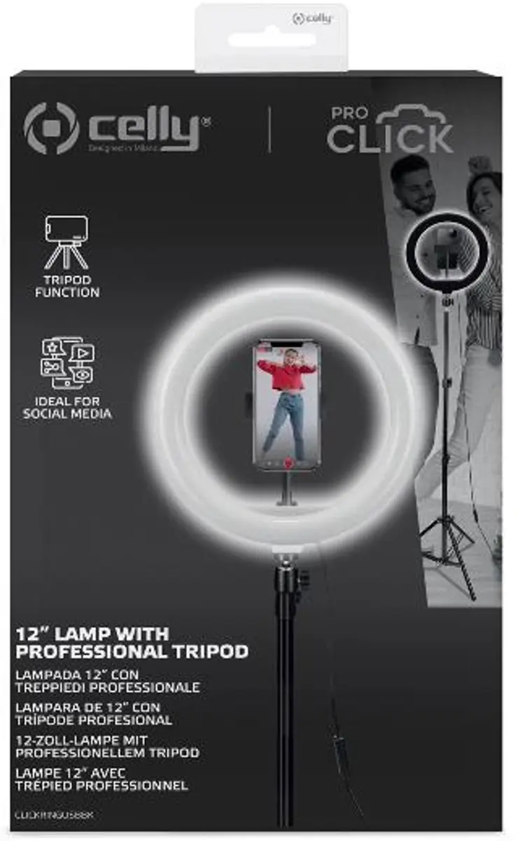 Celly Ring Light 12 Tripod USB - Zwart