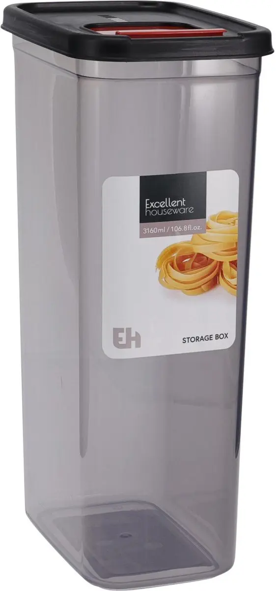 Excellent Houseware Voedselcontainer 3100ml - 4 Stuks - Transparant/Zwart