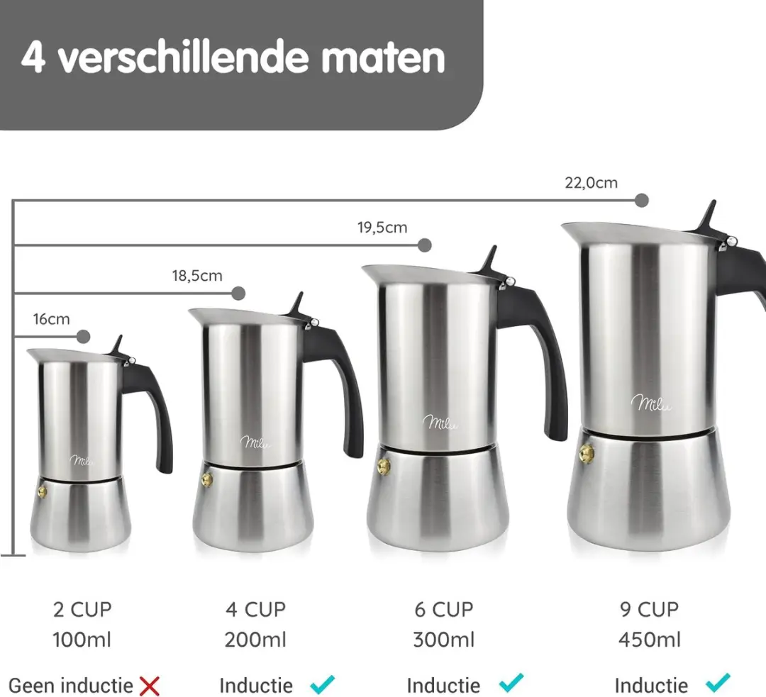 Milu Percolator 450ml - 4 Kopjes - Zilver - afbeelding 6 van 6