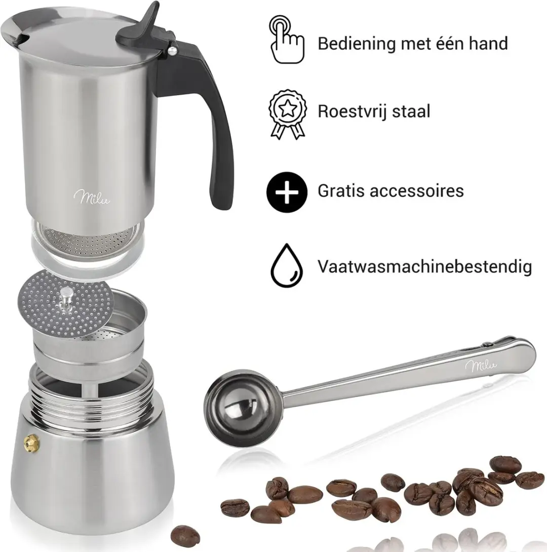 Milu Percolator 450ml - 4 Kopjes - Zilver
