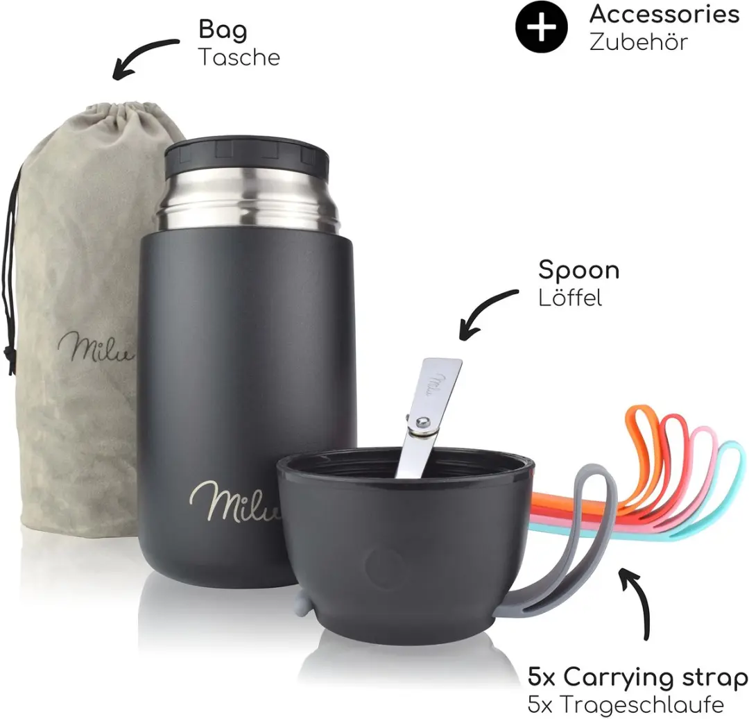 Milu Thermos Voedselcontainer 800ml - Zwart