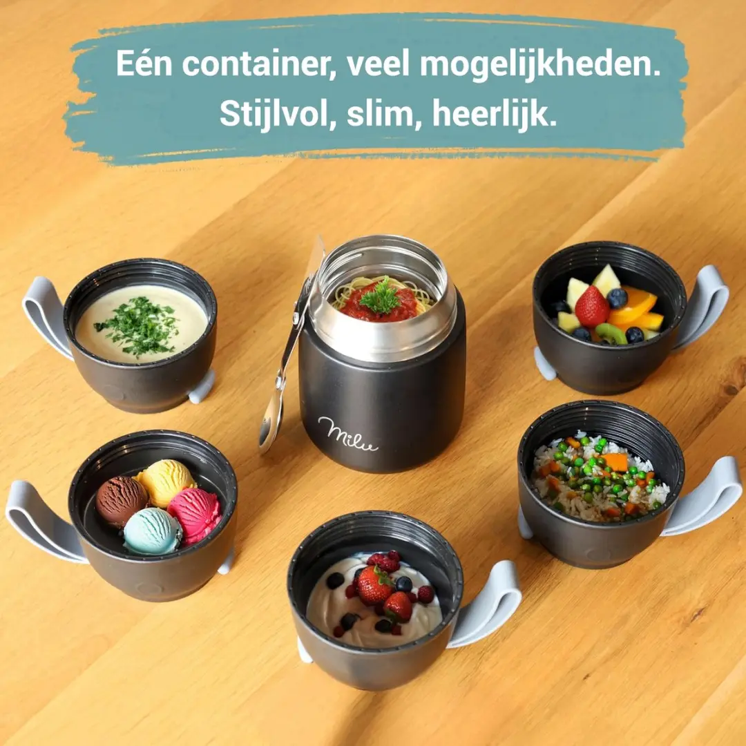 Milu Thermos Voedselcontainer 450ml - Groen - afbeelding 6 van 6