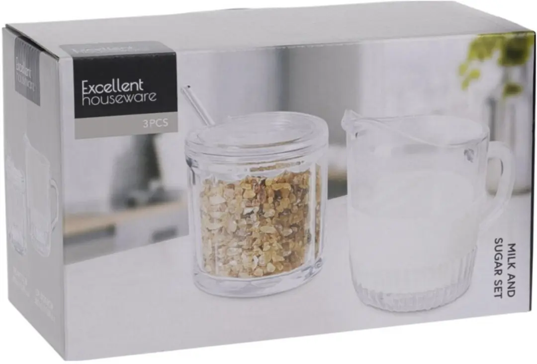 Excellent Houseware Melk- en Suikerpot Glas - Transparant 18x8cm